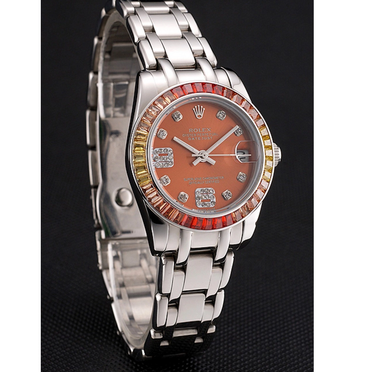 AAA replica watch Dial Pearlmaster Cognac Bracelet Steel Stainless And 39 Case Datejust Rolex 0725